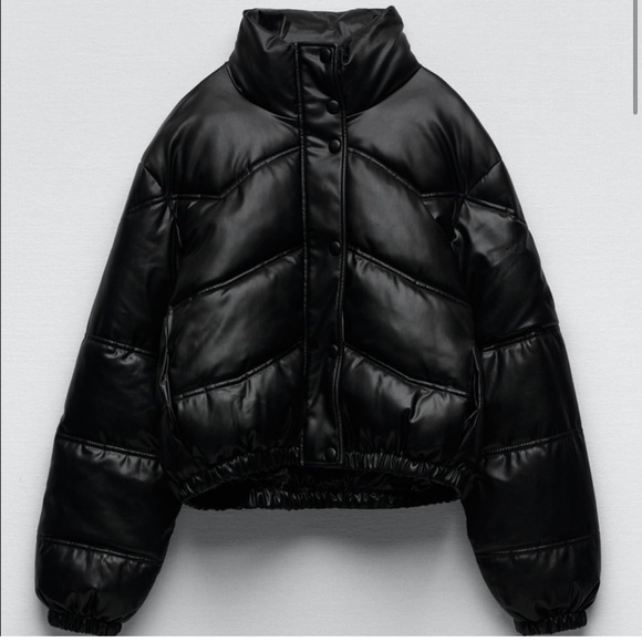 Zara oversized quilted faux leather cropped bomber jacket black size xs - Picture 1 of 7